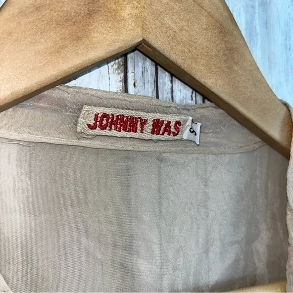 Johnny Was Floral Bird Eyelet Embroidered Tan Long Sleeve Tunic - Picture 7 of 7